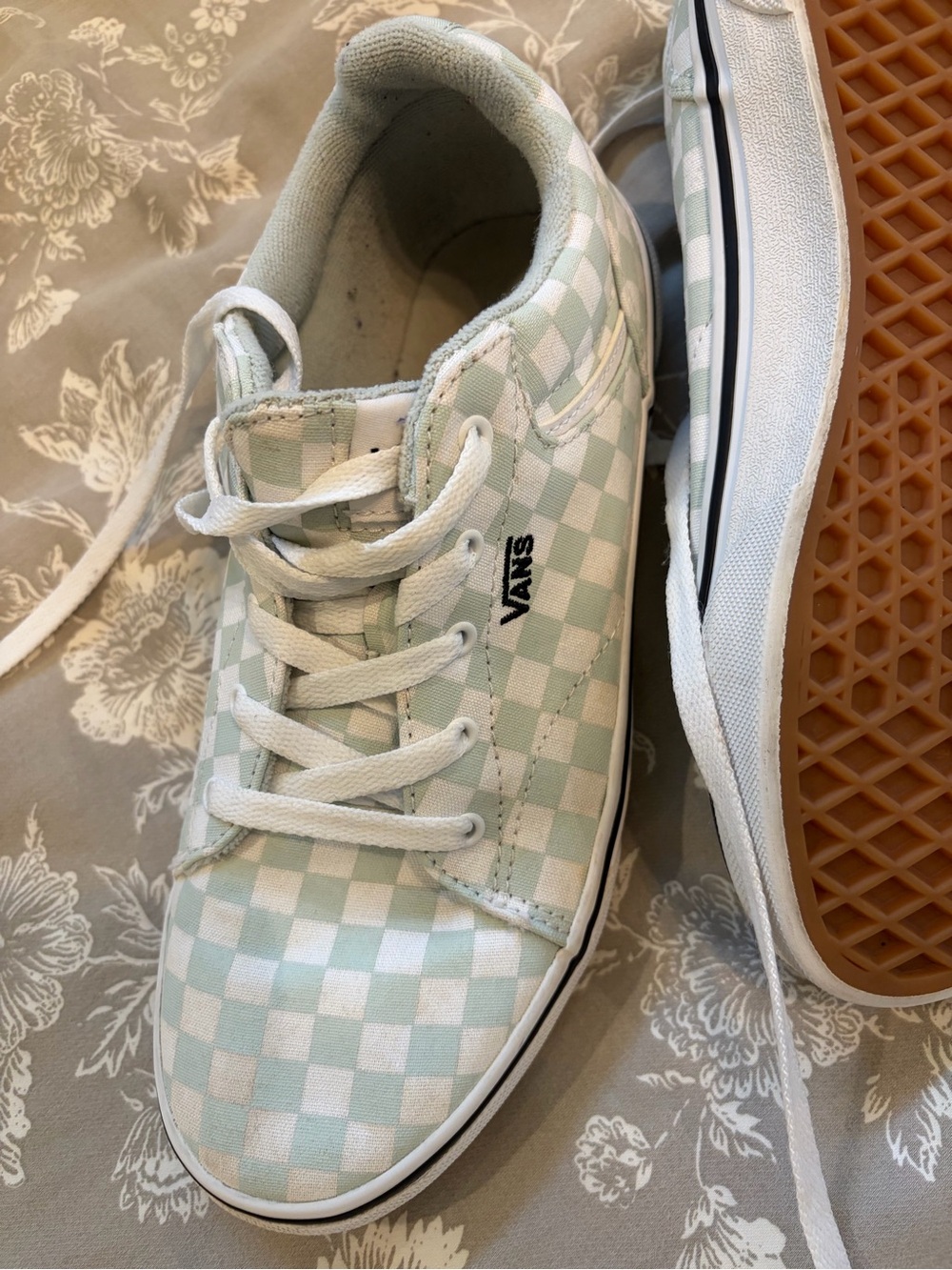 Vans Kids Checkerboard Low-Top Sneakers in Mint/ Turquoise and White